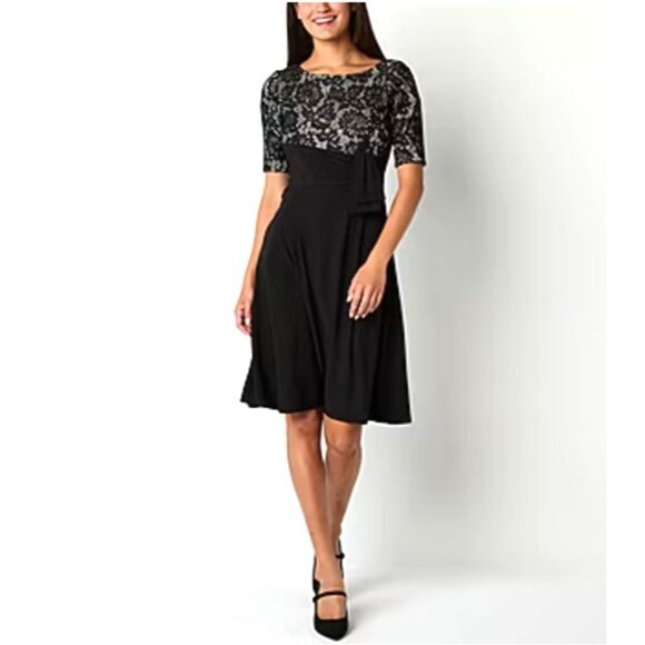 Perceptions Black and Lace Midi Dress - Picture 1 of 13